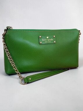 kate spade Green Leather Wristlet with Gold Chain
